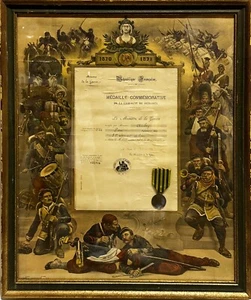 Etching with a French Certificate and Medal: Commemorative Medal of the Campaign - Picture 1 of 2