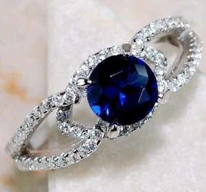 1CT Treated Blue Sapphire & Topaz 925 Solid Sterling Silver Ring Sz 7 I2-2 - Picture 1 of 3