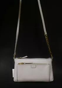 NEW-FOSSIL MIMI MINERAL GRAY LEATHER DOUBLE ZIP BAG,CROSSBODY,CONVERTIBLE - Picture 1 of 6