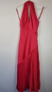 Maxi Vestido Amanda Wakeley Talla 6 A 8 Halter Darin Plisado Pequeño Nuevo Rosa Rojo - Imagen 1 de 13