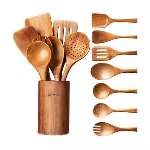 Wooden Spoons for Cooking - 8-Piece Wooden Kitchen Utensil Set made of Natura... - Picture 1 of 7