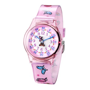 Pink Butterfly Kid Watch Time Teacher Teen Girls Analog Silicone Band Wristwatch - Picture 1 of 7