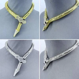 Gold or Silver Finish Clear Rhinestones Snake Choker Magnet Closure - Picture 1 of 9