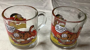 Set Of 2 Vintage 1978 Garfield McDonalds Clear Glass Coffee Mugs Cups Jim Davis - Picture 1 of 4