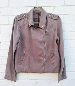 New Blank NYC Gorgeous Mocha Moto Biker Jacket Top Assymetrical Zip Small - Picture 1 of 3