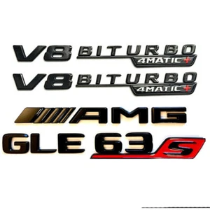 GLE63 S + AMG+V8 BITURBO 4MATIC+GLOSSY BLACK Emblem Badge For AMG 2020 - Picture 1 of 9