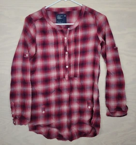 American Eagle Women's Size 2 Plaid Shirt Long Sleeve Button Cuff Red - Picture 1 of 10