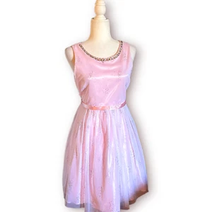 GIRLS COTTON CANDY COLOR SLEEVELESS BABY DOLL DRESS W RHINESTONE  & TULLE UNDER - Picture 1 of 7