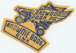Brownie Bros Rink Lakewood Park, Pensilvania 1930-50. Etiqueta de pista de patinaje de colección EVN3 - Imagen 1 de 2
