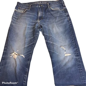 Old Navy Jeans Mens 36x30 Slim Fit Straight Leg Medium Wash Destroyed Denim - Picture 1 of 7