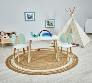 Kids Table and Chairs Set Wooden Children Dinner and Learning Table w/ 2 Chairs - Picture 1 of 6