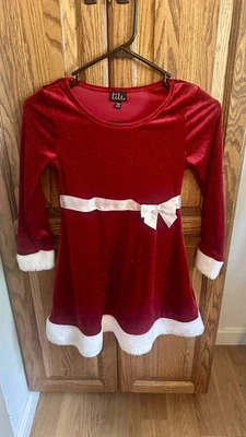 LILT Little Girl Christmas Dress Size 7/8 Red Velour With White Faux Fur Trim - Image 1 of 4