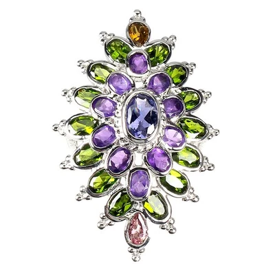 Anel de prata esterlina 925 oval de iolita turmalina diópsido joia de pedra preciosa tamanho 8 - Imagem 1 de 4