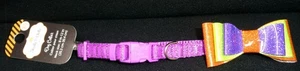 THRILLS & CHILLS Purple Triple Glitter Bow Dog Collar (XS) (NEW) - Picture 1 of 5