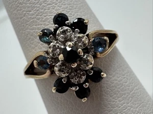 Vintage Ring 10 Karat Gelbgold blauer Saphir und Diamant Größe 5,5 2,3 g - Bild 1 von 12