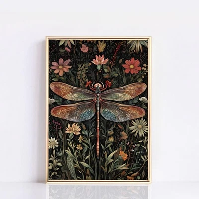 William Morris Dragonfly Poster – Vintage Floral Wall Art Cottagecore Print