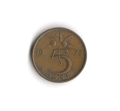 1973 Netherlands - 5 Cents - 256 - Bronze - 3.5g - Image 1 of 2