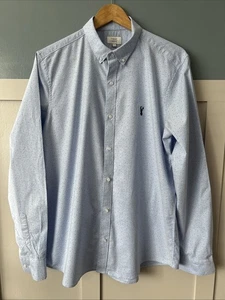 Next Men's Long Sleeve Shirt Size Large Blue Print Slim Fit Stretch Oxford - Picture 1 of 7