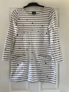 Joules Quinn White Grey & Navy Stripe & Star Print Stretchy Cotton Tunic Size 10 - Picture 1 of 14