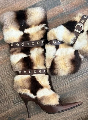 El dantes vintage rabbit fur and leather boots - Image 1 of 4