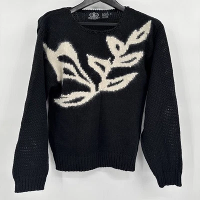 Suéter David Brett De Colección Talla M Negro Blanco Cuentas Flor Angora Mezcla Caprichoso Gótico Foto 1 de 4