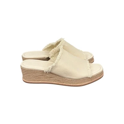 Evereve Darla Wedge Sandals Ivory Canvas Espadrille Platform Size 11 - Image 1 of 4