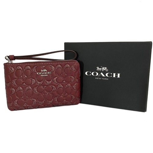 NUOVO COACH F80214 Braccialetto Angolare Zip Firmato Pelle Vino Glitter con SCATOLA REGALO