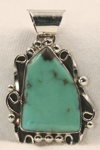Signed Native American Navajo Made Sterling Silver Godber Mine Turquoise Pendant - Picture 1 of 5