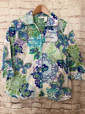 Top Kim Rogers Mujer 12 Petite Estampado Mariposa Abotonado Manga Larga Púrpura Foto 1 de 4