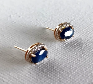 Ohrringe 14 Karat Gelbgold ovaler Saphir und Diamant - Bild 1 von 7