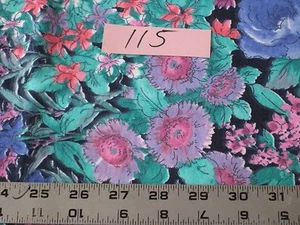 Flowers, blue & pink, vintage dress fabric (#115) BTY - Picture 1 of 3