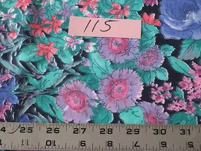 Flowers, blue & pink, vintage  dress fabric  (#115) BTY - Image 1 of 3