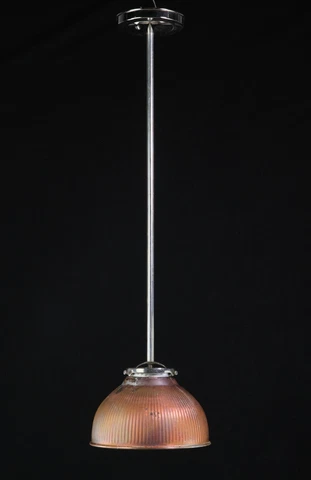 1910 Silver Reflector Glass with Copper Plated Shade Pendant Light Cover