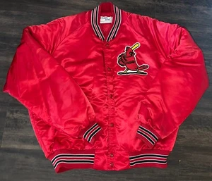 VTG Bomber Jacket Satin Chalk Line Cardinals Saint Louis Patch Snap XL USA - Picture 1 of 13