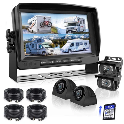 9" Quad Monitor DVR Recorder 4x Side Rear View Backup Camera For Truck Caravan - Image 1 of 4