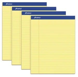 Ampad 20 246 Dual Pad, 4 Pack Double Sheets Legal Narrow Ruled, Canary 100 - Picture 1 of 7