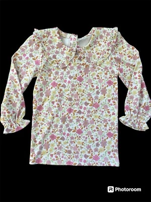 Baby Club Chic (Peru) NWT Wht/pnk/Yw/Tan “Blossoms In Fall” Ruffle Collar Top-4T - Image 1 of 4