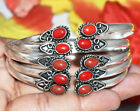 Coral Gemstone Adjustable Cuff Bracelet 925 Sterling Silver Plated Jewelry BG-3