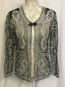 Transparent Embroidered Blouse with vintage shoulder pads - size S - TO2 - Picture 1 of 3