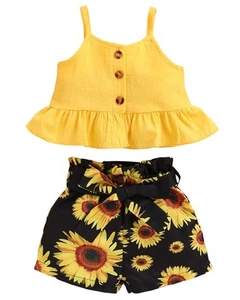 Toddler Baby Girl Clothes Summer Outfits Ruffle Sleeveless Linen Shirt Kid Sh... - Picture 1 of 6