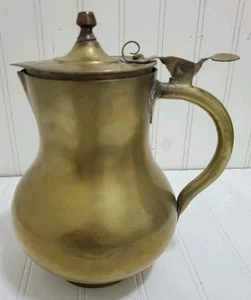 Vintage Lidded Brass Pitcher Jug Ewer Farmhouse Rustic Tea Coffee Pot w/ Lid - Picture 1 of 18