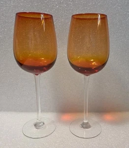 Set of 2 Pier 1 Orange Ombre Amberina Wine Water Clear Stemmed Glasses 9” - Picture 1 of 7