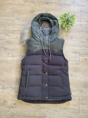 PATAGONIA 🍉 Chaleco con Capucha Bivy Para Mujer Pequeño Negro/Gris Aislamiento de Plumón STY27745 Foto 1 de 4