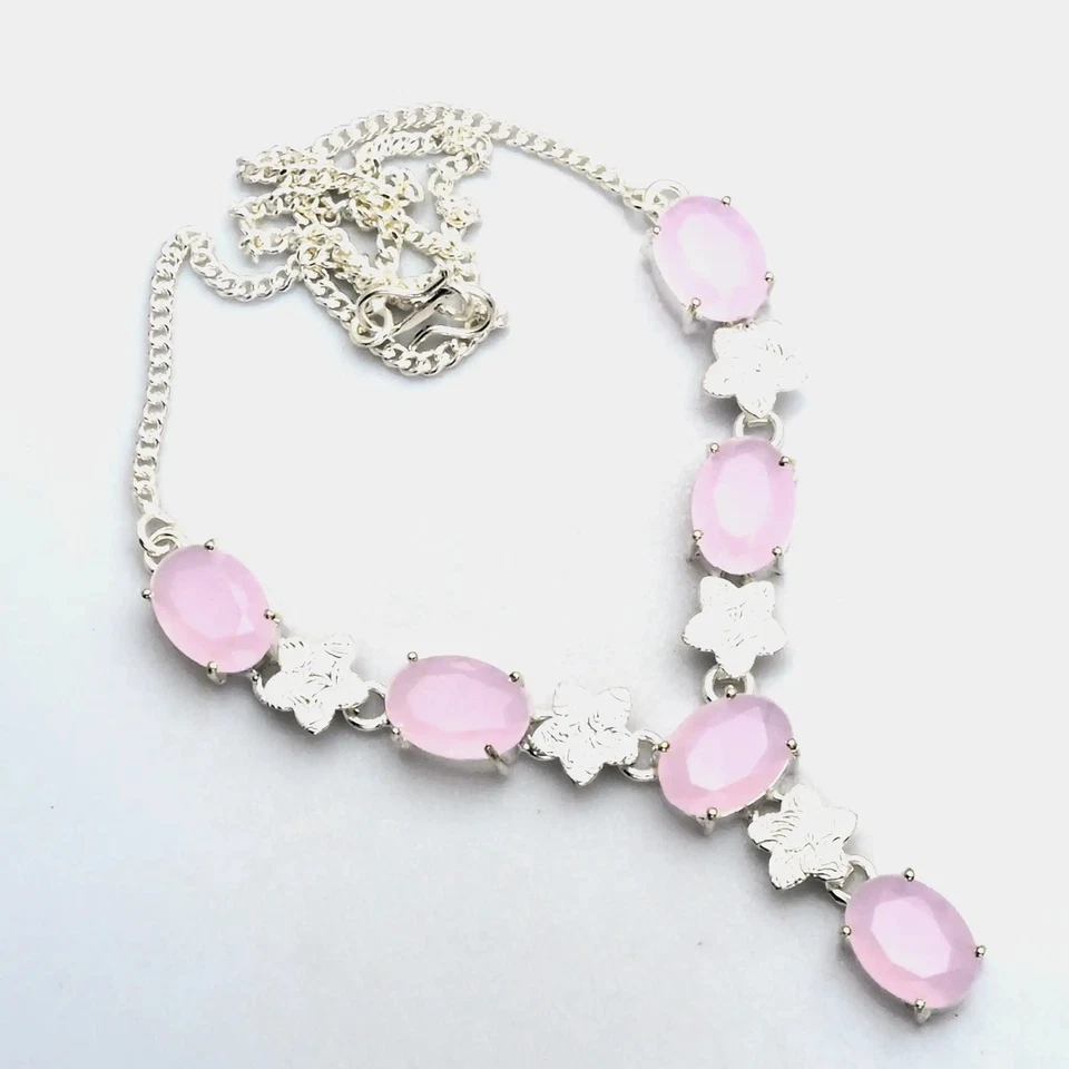 Collar étnico hecho a mano de piedras preciosas de calcedonia rosa joyería 18 Gms AN 15456 Foto 1 de 1