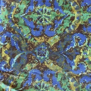 Vintage 60s Gabrielle Cie Linen Upholstery Fabric Green Blue Abstract Floral MCM - Picture 1 of 5