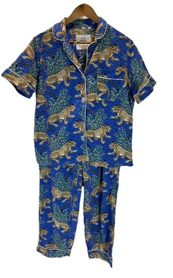 Conjunto de pijama Bagheera estampado fresco talla SM estampado de leopardo azul corto slv top y pantalón Foto 1 de 4