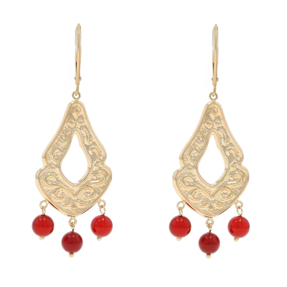 Pendientes colgantes araña cornalina oro amarillo - pergamino vieira cuentas 14k Foto 1 de 4