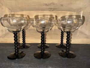 Vintage Art Deco Black Beaded Stem Cocktail Coupe Sherbets (6) - Picture 1 of 3