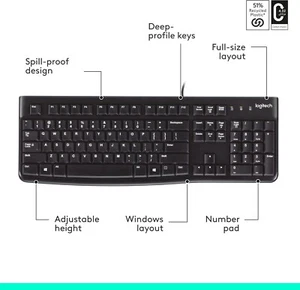 Pack of 5 - Logitech K120 Wired Keyboard, Plug and Play, Full-Size NEW - Picture 1 of 4