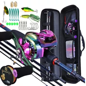 Fishing Rod and Reel Set 5 Section Carbon Rod Baitcasting Reel Travel - Picture 1 of 22